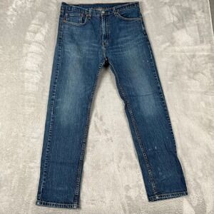 Levi Strauss 505 Mens 34x31 Blue Wash Straight Leg Denim Jeans Distressed